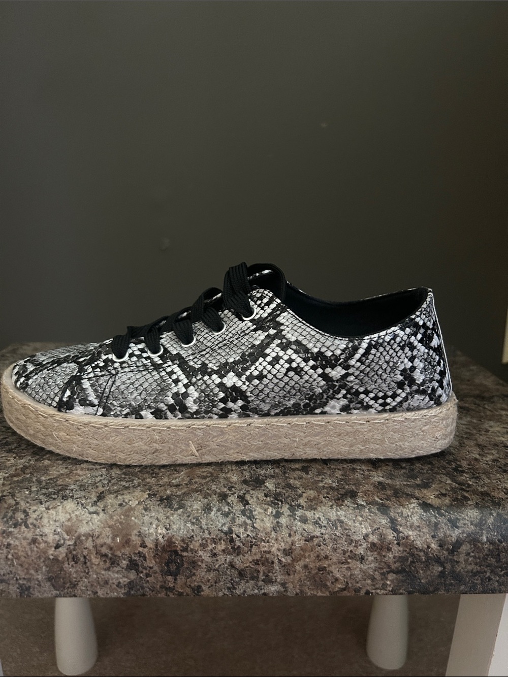 Olivia Miller Snake Print Lace Up Espadrille Sneakers - Black & White - Picture 8 of 12